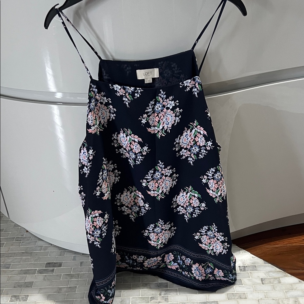 LOFT NWOT Navy Floral Spaghetti Strap Top